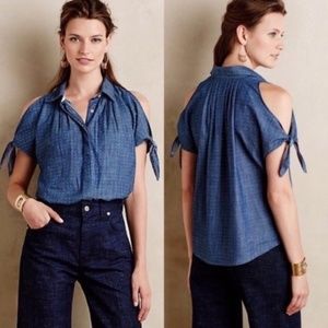 Holding Horses Anthro blue dot chambray blouse Sz2